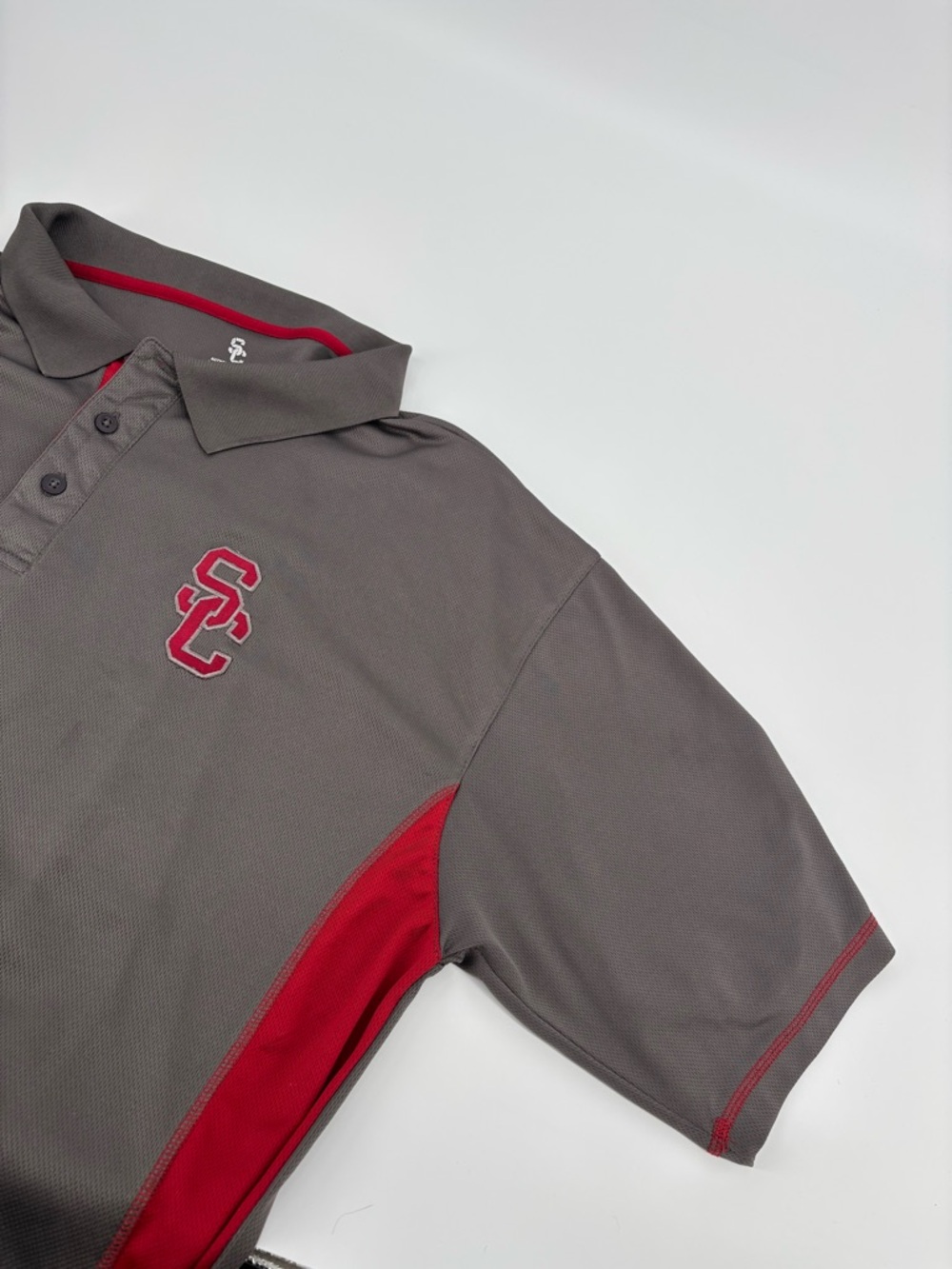 USC Trojans Polo Shirt Men 2XLT Gray Red Authentic Apparel NCAA Football Golf